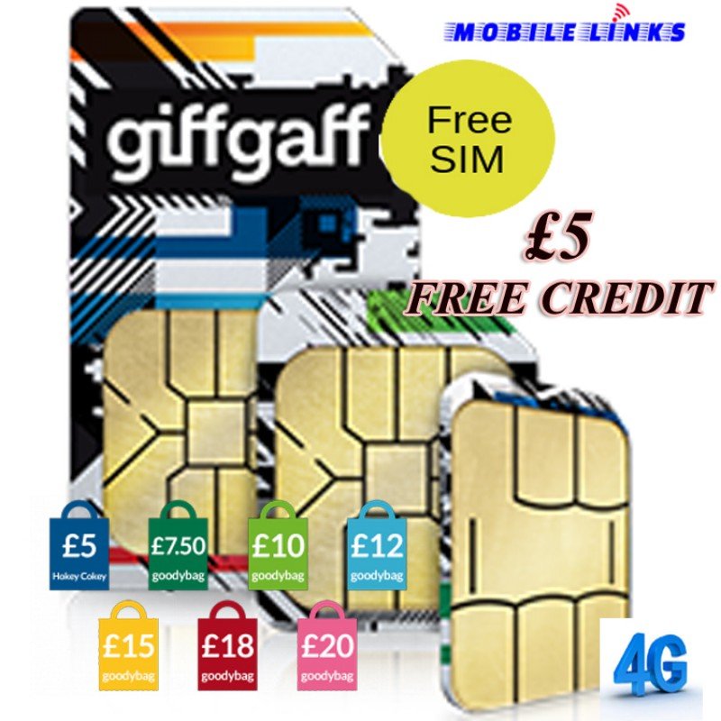 GiffGaff FREE UK 4G Trio PAYG SIM Cards with FREE £5 Credit in East London